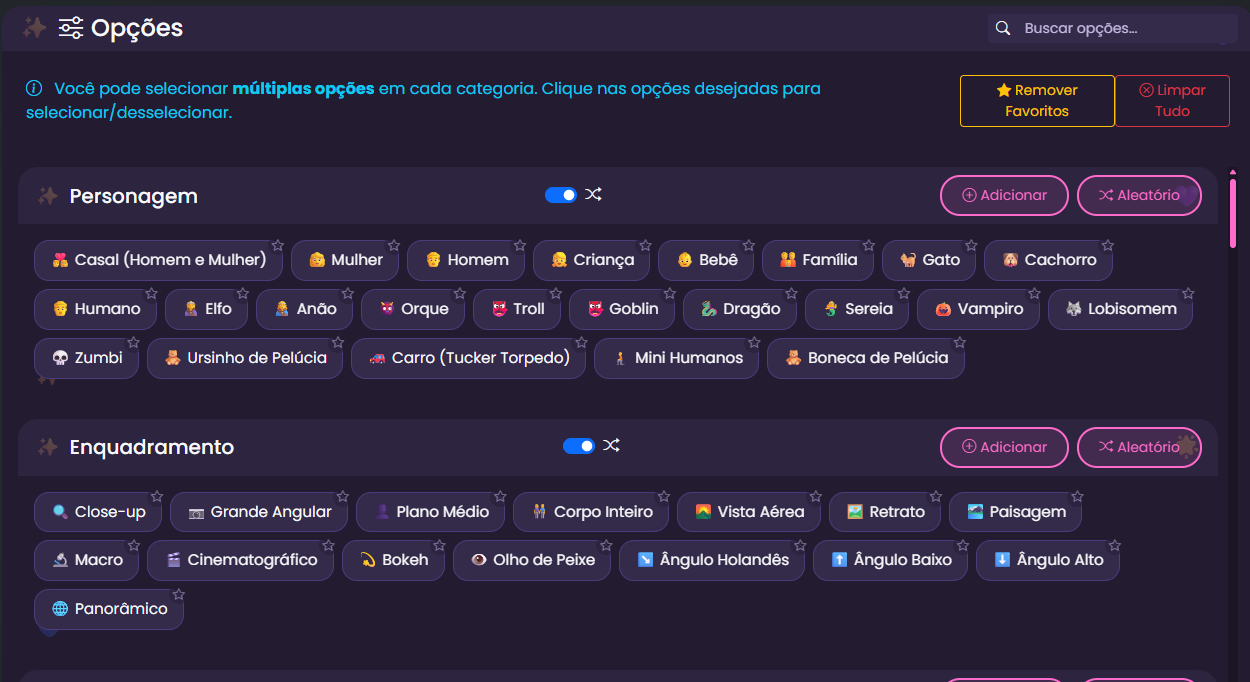 Selecionando opções
